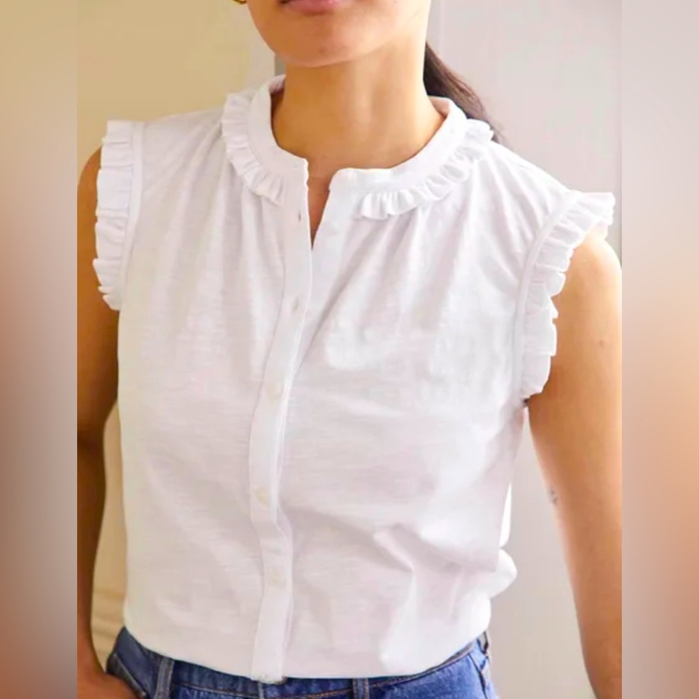 Boden White Cotton Frill Detail Grown On Shirt Sz 14